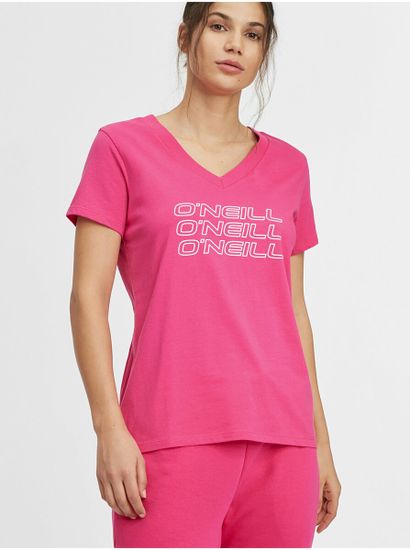 O'Neill Ružové dámske tričko O'Neill Triple Stack V-Neck