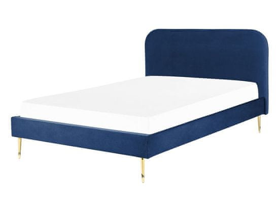 Beliani Zamatová posteľ 140 x 200 cm modrá FLAYAT