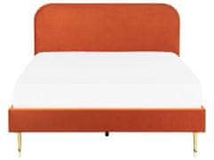 Beliani Zamatová posteľ 140 x 200 cm oranžová FLAYAT