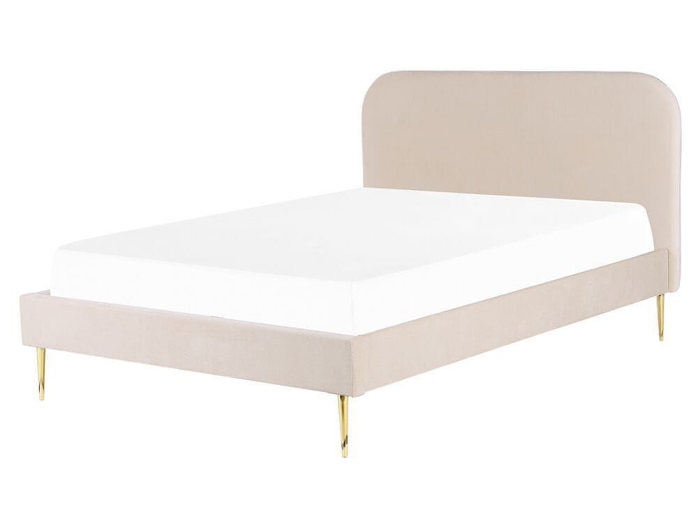 Beliani Zamatová posteľ 160 x 200 cm béžová FLAYAT