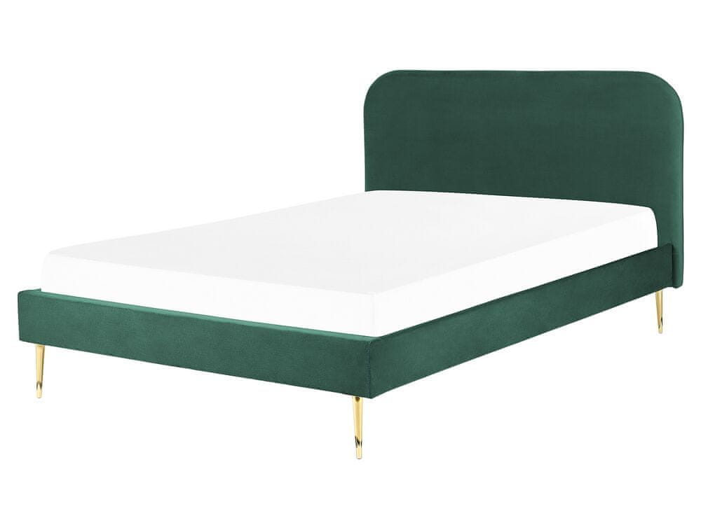 Beliani Zamatová posteľ 160 x 200 cm zelená FLAYAT