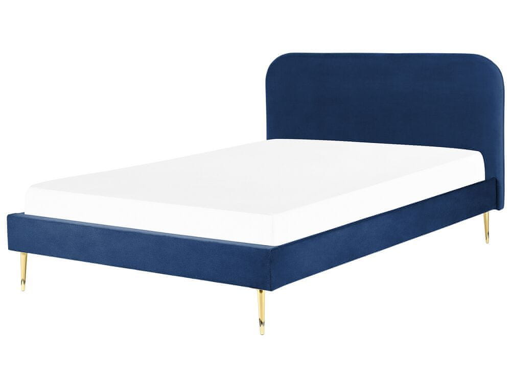 Beliani Zamatová posteľ 180 x 200 cm modrá FLAYAT