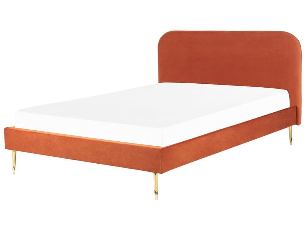 Beliani Zamatová posteľ 180 x 200 cm oranžová FLAYAT