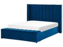 Beliani Zamatová posteľ s úložným priestorom 140 x 200 cm modrá NOYERS