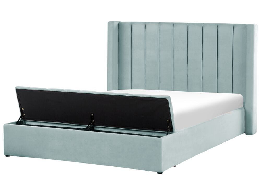 Beliani Zamatová posteľ s úložným priestorom 160 x 200 cm mätová zelená NOYERS