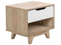 Beliani Nočný stolík zo svetlého dreva s bielou zásuvkou SPENCER