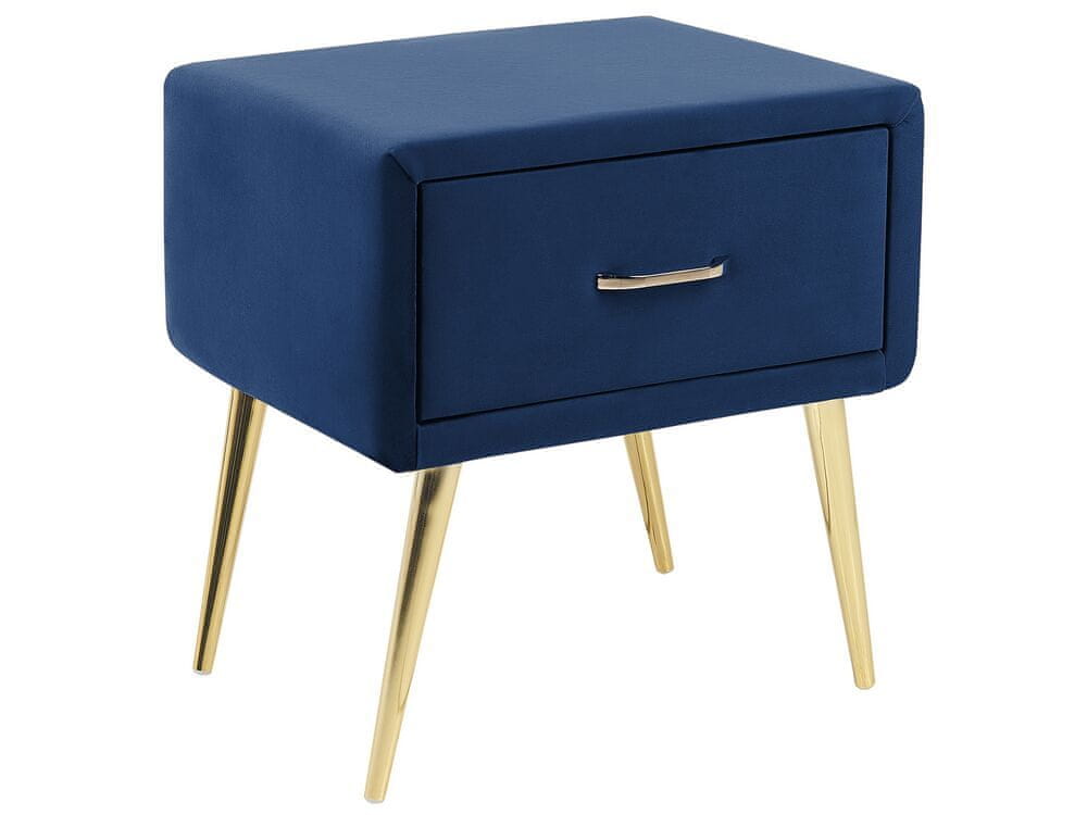 Beliani Zamatový nočný stolík so zásuvkou modrý FLAYAT