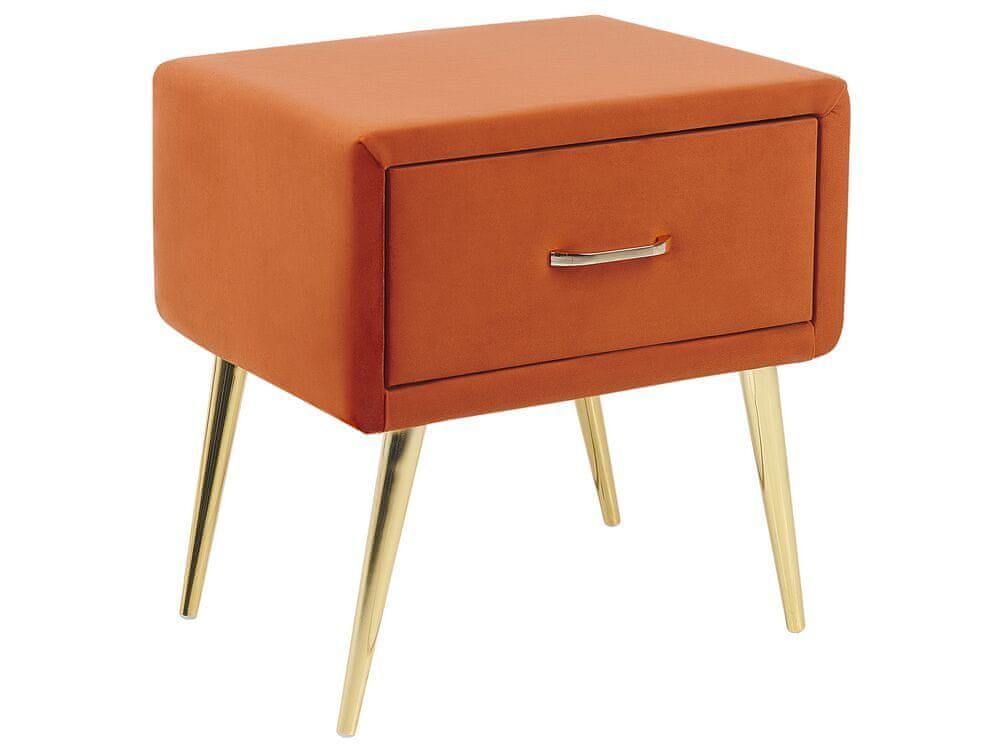 Beliani Zamatový nočný stolík so zásuvkou oranžový FLAYAT