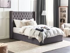 Beliani Zamatová posteľ s úložným priestorom 140 x 200 cm sivá LUBBON