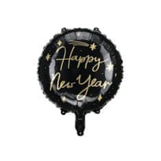 Balónik fóliový čierny - Happy New Year - Silvester - 45 cm