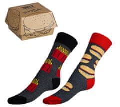 Ponožky Hamburger + hranolky 2 páry v darčekovom balení - 43-46 - čierna, béžová, červená