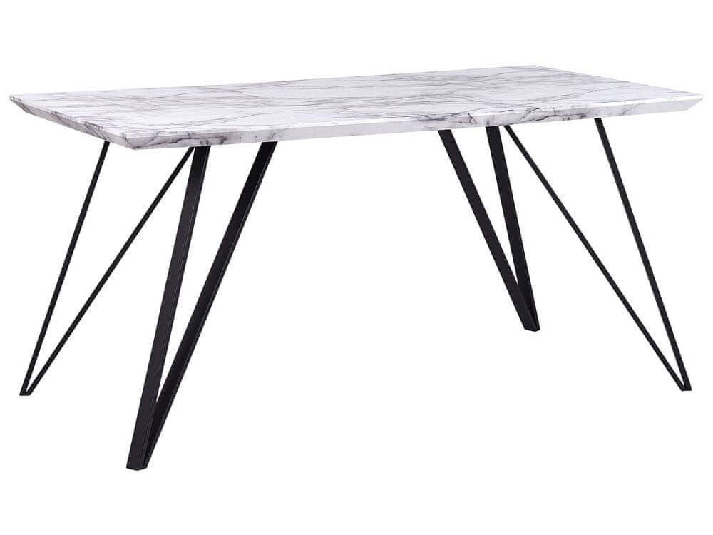 Beliani Jedálenský stôl s mramorovým efektom 150 x 80 cm biela/čierna MOLDEN