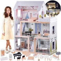 Drevená vila pre bábiky v Boho štýle a LED svetlami ZA4131