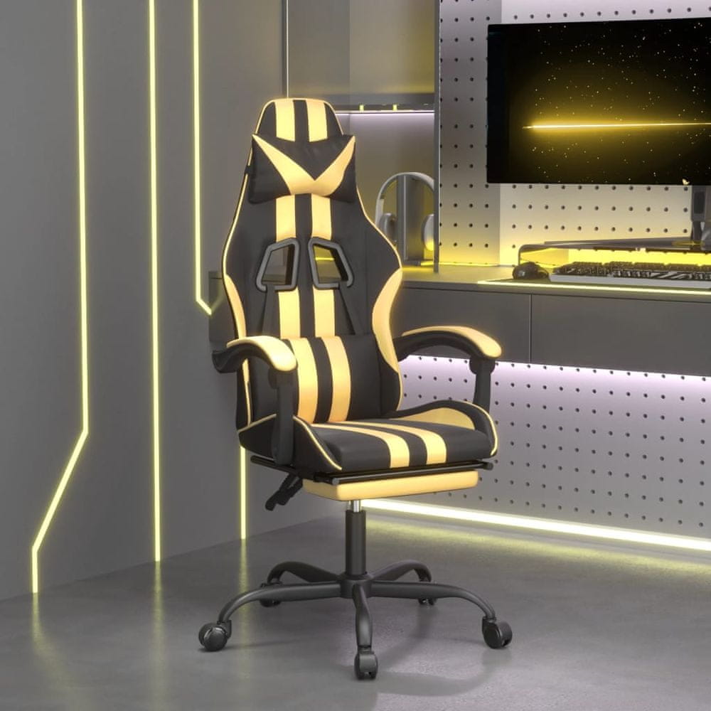 Vidaxl Herná stolička s opierkou na nohy čierna a zlatá umelá koža