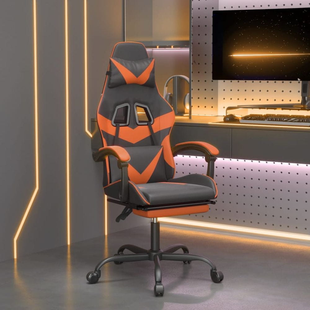 Vidaxl Otočná herná stolička s podnožkou čierna a oranžová umelá koža