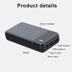 Techsuit Power banka (PB-N2) - Duálne USB, LED indikátory stavu napájania, 20000 mAh - čierna