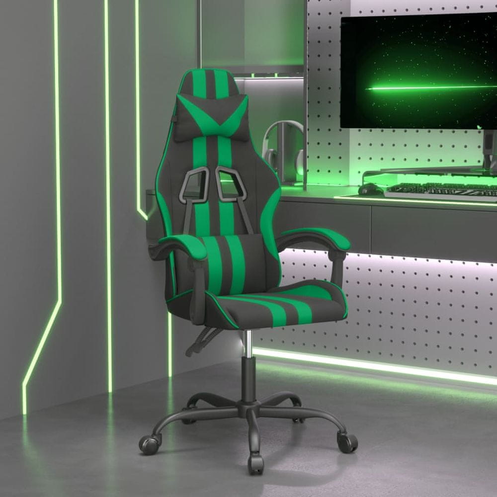 Vidaxl Otočná herná stolička čierna a zelená umelá koža