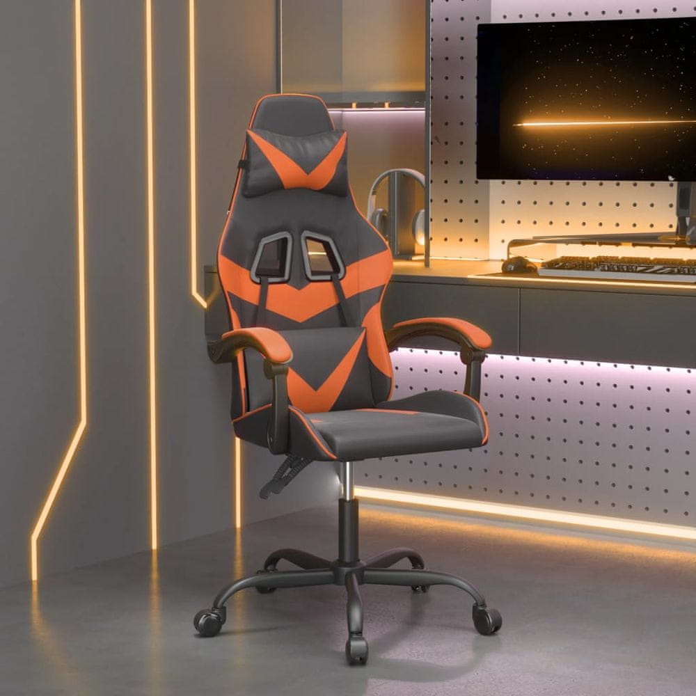 Vidaxl Otočná herná stolička čierna a oranžová umelá koža