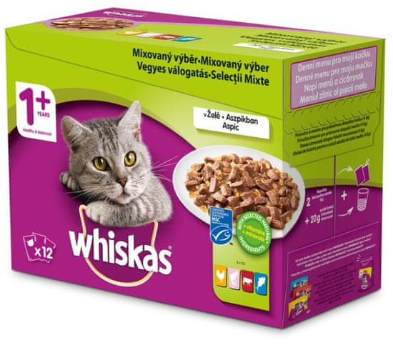 Whiskas kapsičky mixovaný výber v želé pre dospelé mačky 48x100 g