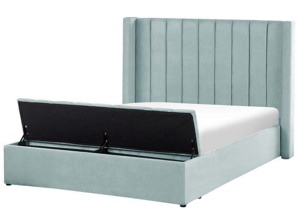 Beliani Zamatová posteľ s úložným priestorom 140 x 200 cm mätová zelená NOYERS