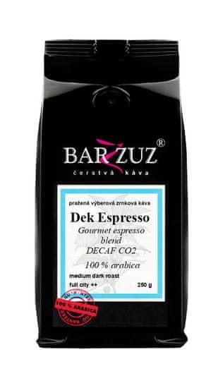 BARZZUZ DEK espresso blend, bezkofeínová zrnková káva, 250 g