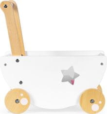 EcoToys Drevený vozík pre bábiky biely s hviezdičkou