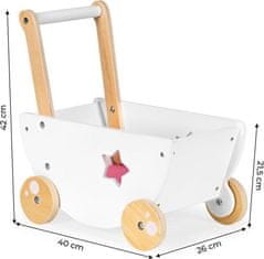 EcoToys Drevený vozík pre bábiky biely s hviezdičkou