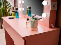 Toaletní stolek se zrcadlem, osvětlením a el.zásuvkou + taburet Růžový