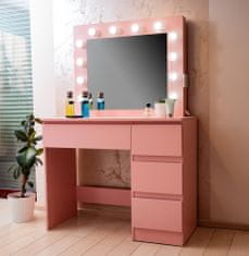 Aga Toaletný stolík so zrkadlom, osvetlením a el.zásuvkou + taburet Ružový