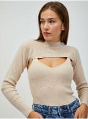 Jacqueline de Yong Béžový rebrovaný sveter/top 2v1 Jacqueline de Yong Sibba S