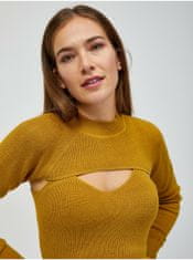 Jacqueline de Yong Horčicový rebrovaný sveter/top 2v1 Jacqueline de Yong Sibba XL