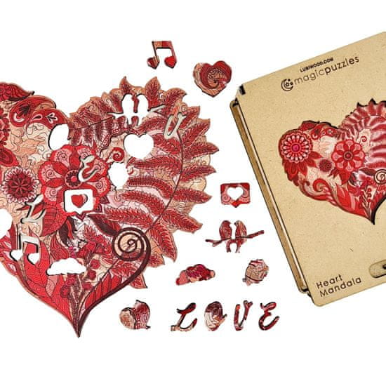 Lubiwood Drevené puzzle Srdce Mandala skladačka A4 Premium Box 150 dielov