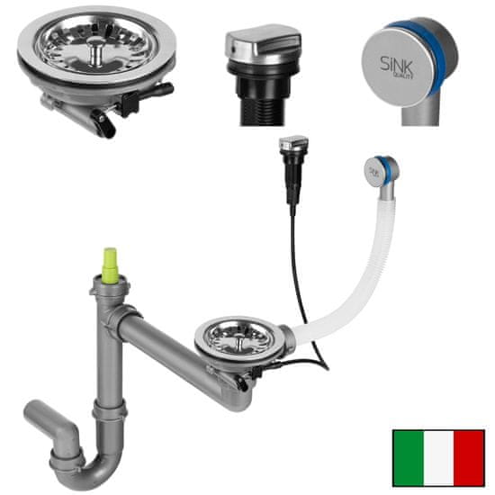 Mexen Fisc Italiana, sifón s automatickou zátkou pre odpad do 1-komorového granitového kuchynského drezu, chrómová, 66911-00