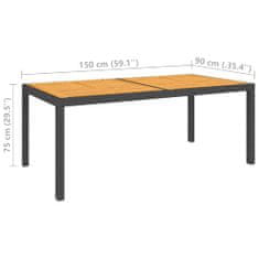 Vidaxl Záhradný stôl 150x90x75 cm polyratan a akáciové drevo čierny