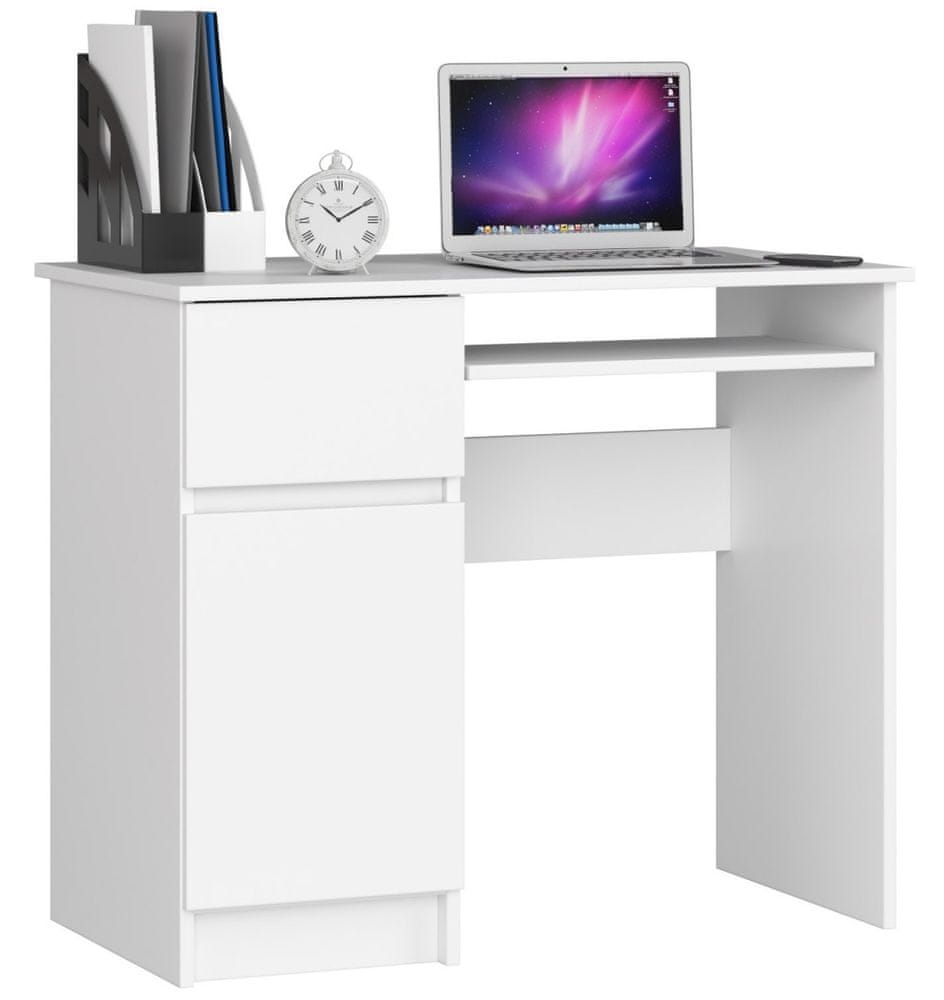Akord Písací stôl 90 cm Piksel biely ľavý