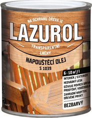 Barvy laky Hostivař LAZUROL S1039 - Napúšťací olej na drevo 0,75 l bezfarebný