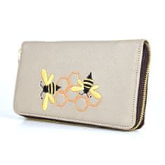 VegaLM Dámska kožená peňaženka s výšivkou včelieho úľa, béžová farba
