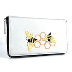 VegaLM Dámska kožená peňaženka s výšivkou včelieho úľa, svetlo šedá farba