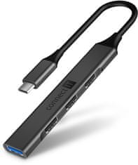 Connect IT USB-C hub, 1xUSB-A 3.0, 3xUSB-A 2.0, externí, čierna