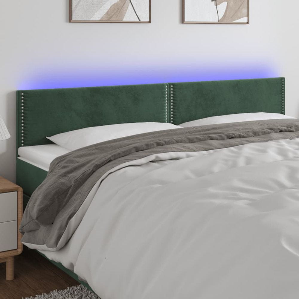 Vidaxl Čelo postele s LED tmavozelené 180x5x78/88 cm zamat