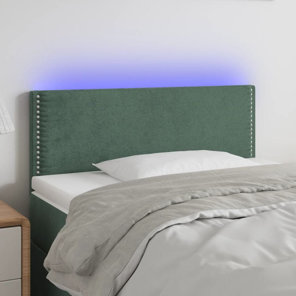 Vidaxl Čelo postele s LED tmavozelené 90x5x78/88 cm zamat