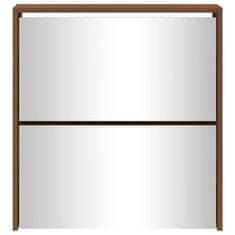Vidaxl Botník so zrkadlom 2-poschodový hnedý dub 63x17x67 cm