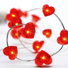 ACA ACA Lighting &quot;červené srdcia&quot;, 20 LED dekoračná reťaz, červená, strieborný meďený drôt na batérie 2xAA, IP20, 2m plus 10cm, 1.2W X01204115