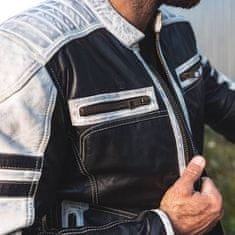 W-TEC Pánska kožená bunda Esbiker Farba čierna s bielymi pruhmi, Veľkosť 6XL