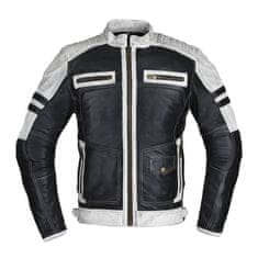 W-TEC Pánska kožená bunda Esbiker Farba čierna s bielymi pruhmi, Veľkosť XXL