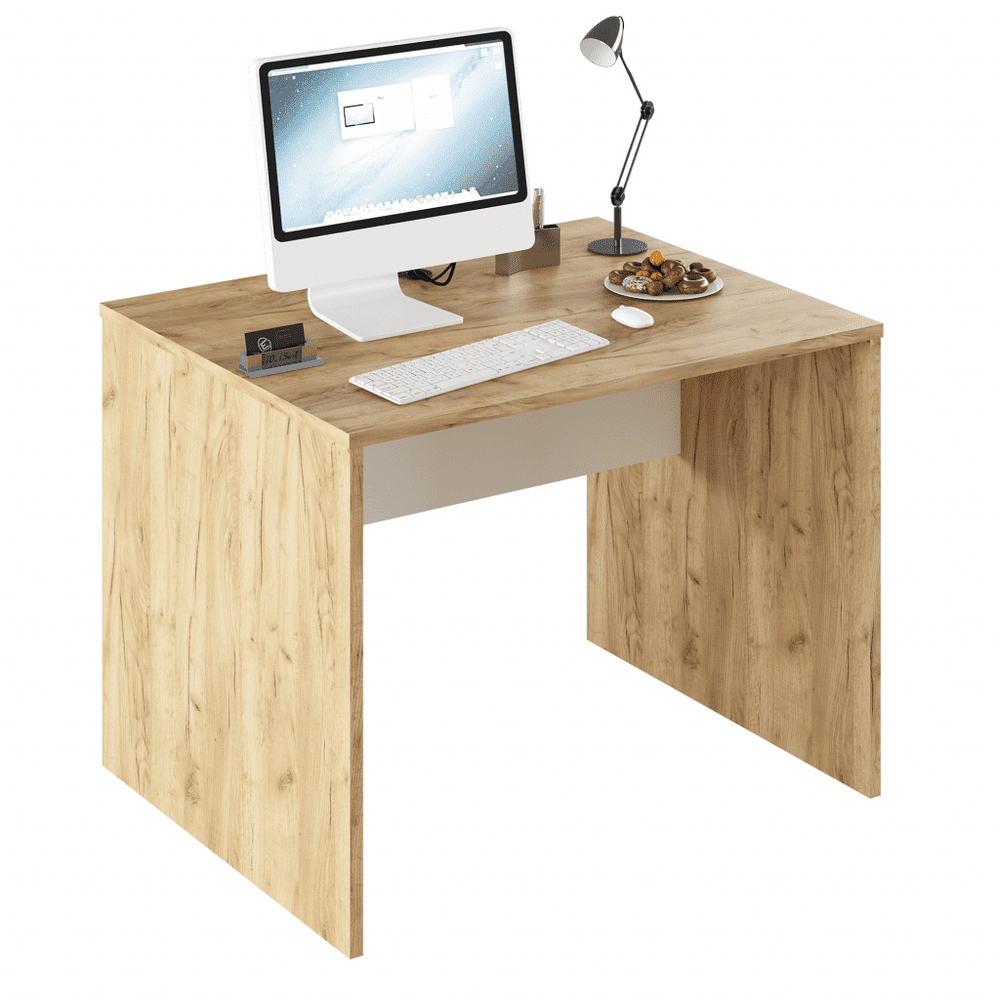 KONDELA PC stôl, dub artisan/biela, RIOMA TYP 12