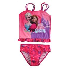 SETINO Dievčenské dvojdielne plavky Ľadové kráľovstvo - Sister Queens - tm. ružové