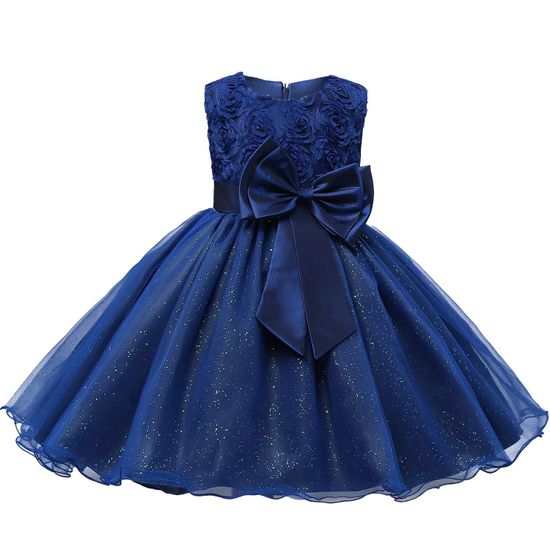 Northix Večerné šaty s mašľou a kvetmi - modrá