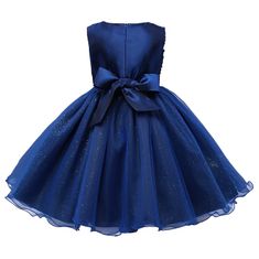 Northix Večerné šaty s mašľou a kvetmi – modré (140) 