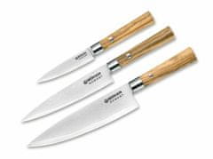 Böker Manufaktur 130440SET sada kuchynských nožov 3 ks, olivové drevo, damašek